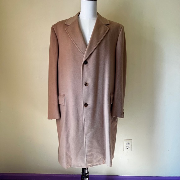 Vintage McFarlin's 100% Pure Mongolian Cashmere Overcoat Camel Tan Men's XL - Picture 1 of 12